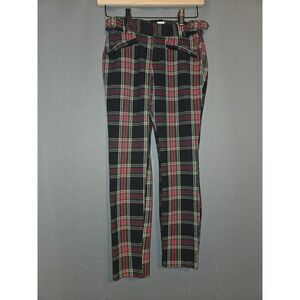 GAP Plaid Pants Skinny Ankle High Rise Casual Career Black Red Size 0‎